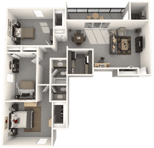 Three bedroom floor plan illustration